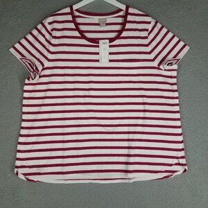 NEW Chico's Zenergy Pima Tee Womens 4/ XXL Striped Basic Casual Lounge Raspberry